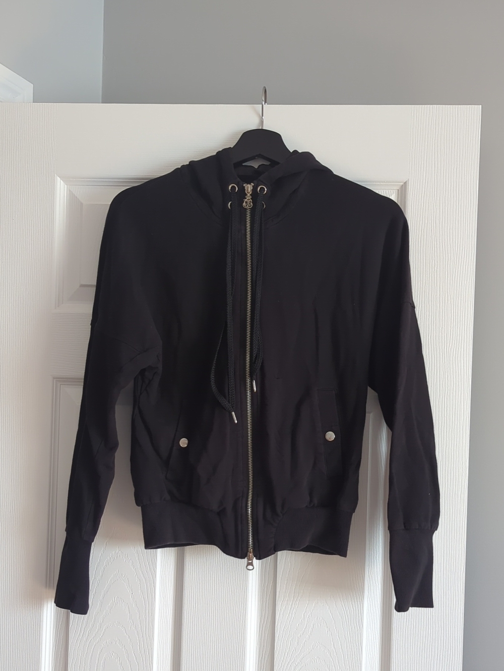 Black Zip-Up Hoodie with Drawstring Hood